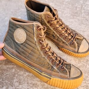 Rare Vintage P.F. Flyers High-Top Green Quilted Gum Sole Sneakers, M 7.5 W 9